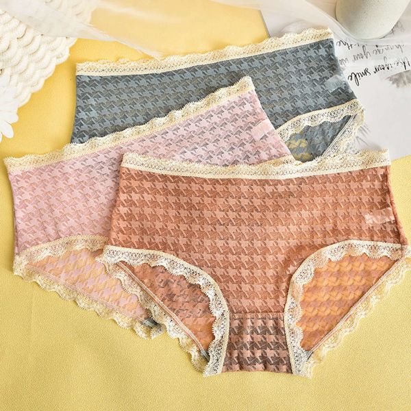 

panties summer underwear women's feeling lace edge girl's breathable modal crotch cloth large triangle pants, Black;pink
