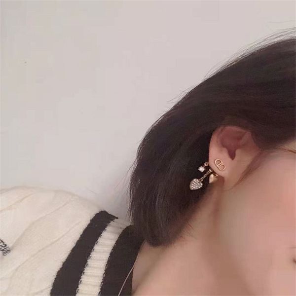 

75% off outlet online 2021 new love front and back ear pin fashion personality earrings s925 silver needle, Golden