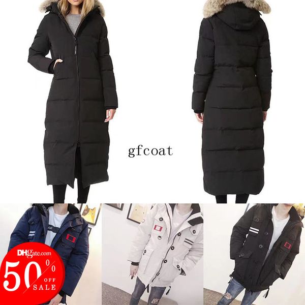 

2021 fashion winter parkas outerwear mens women real wolf fur hooded canada down jackets coats hiver doudoune 90% white down coat 22-150, Black