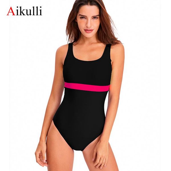 

aikulli one piece swimsuit women 2021 sport competition swimwear patchwork racing swimming suits for u-back bathers one-piece