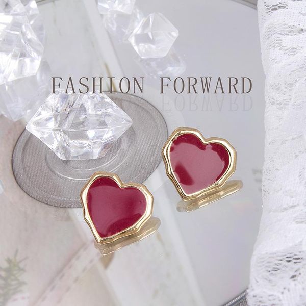 

korean cute red enamel heart earrings for women girls gold color metal love small stud oorbellen 2021 dangle & chandelier, Silver