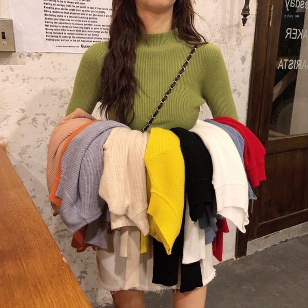 

women's sweaters basic solid half turtleneck pullover sweater women spring autumn long sleeve knitted korean slim fit pink green blue, White;black