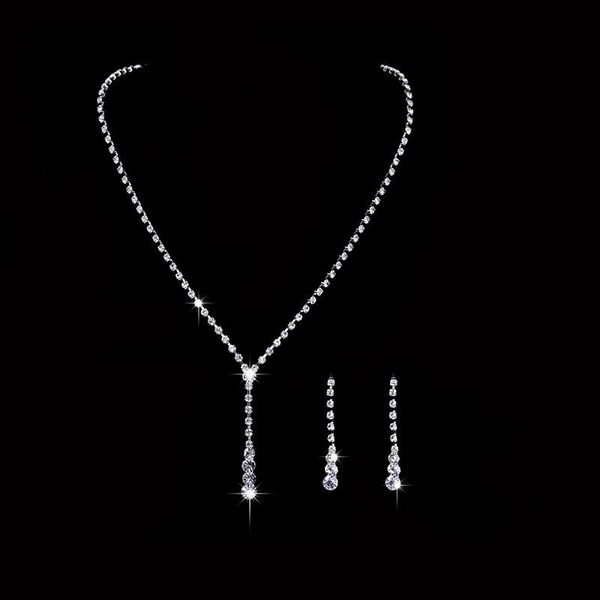 

earrings & necklace blink crystal bridal girls jewelry set plated necklace+earrings for bride bridesmaids party accessories, Silver