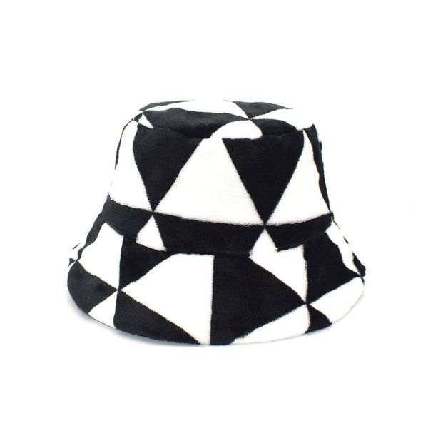 

stingy brim hats foreign trade autumn and winter style plush fisherman hat female warmth japanese korean fashion geometric color matching, Blue;gray