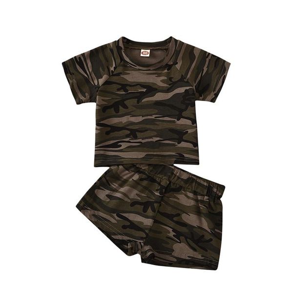 

clothing sets 1-5 years toddler summer camouflage outfit short sleeves t-shirt + elastic waist shorts for boys army green casual set, White