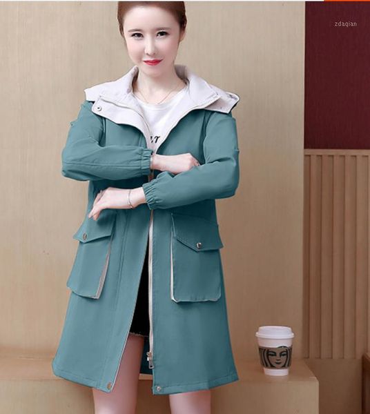 

women's trench coats 2021 spring and autumn winter with style fashion long sleeve hooded windbreaker coat, Tan;black
