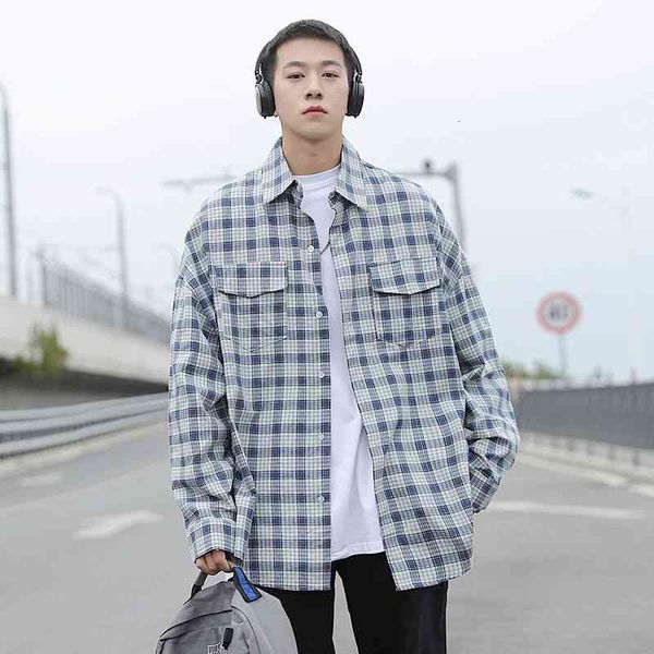 

men's casual shirts korean style plaid fashion retro me streetwear spring loose long-sleeved mens dress -2xl gimy, White;black