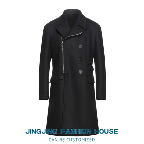 

men's wool & blends s-7xl2021 autumn and winter youth woolen coat long loose thick handsome casual jacket, Black