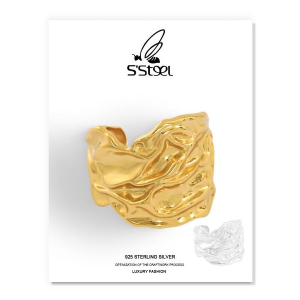 

cluster rings s'steel trendy for women 925 sterling silver designer hyperbole personalized open ring plata para mujer fine jewellery, Golden;silver