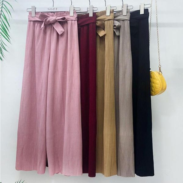 

women's pants & capris summer chic style regular ankle length wide leg solid pleated trousers spring high waist striped drawstring pant, Black;white
