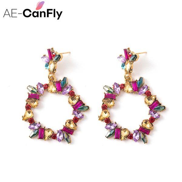 

dangle & chandelier ae-canfly simple fashion round rhinestone earrings female trendy crystal drop for women jewelry, Silver