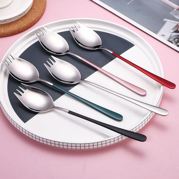 

forks 1/2/4/6 pcs silver salad fork spoon set 304 stainless steel cutlery colorful unique spoons serveware bento accessories