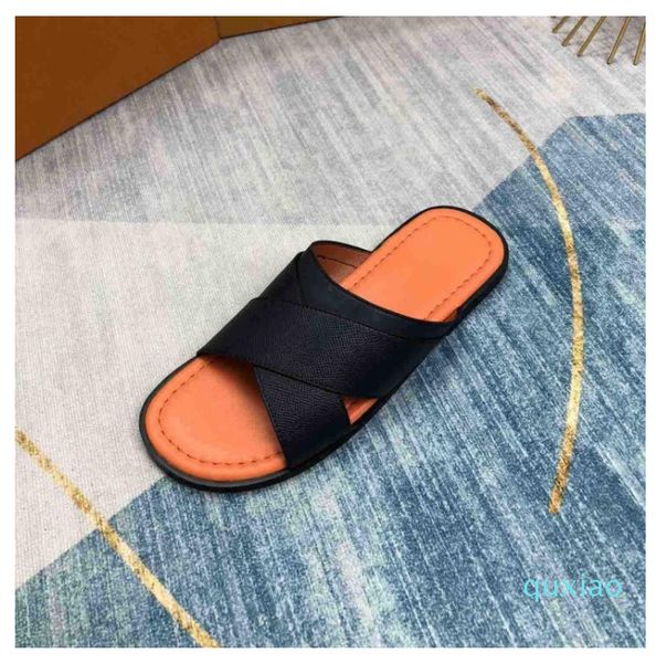

size 44 quality luxuries designer slippers sandals shoes slide summer fashion wide flat flip flops with box, Black