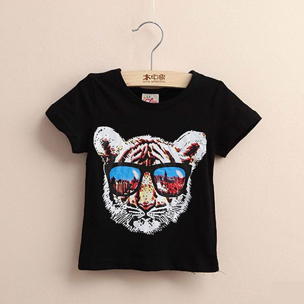 

2021 summer 2-10 years old european and american style cotton short sleeve little kids boys sports basic cartoon tiger t-shirts, White;black