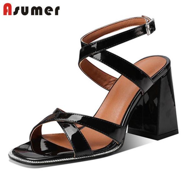 

sandals asumer 2021 high heels ladies european style summer shoes ankle buckle solid colors party wedding woman red, Black