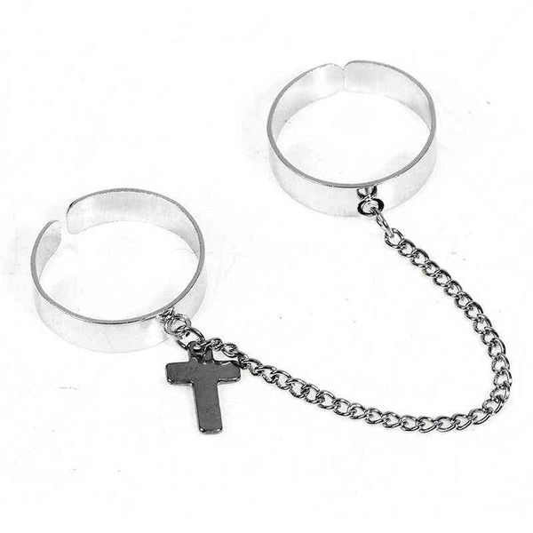 1 PCS Ajustável Dois Link Ring Jóias Giftretro Punk Hip Hop Cruz Cruz Corrente de Dedo Mulheres Gótico Jóias Anéis G1125