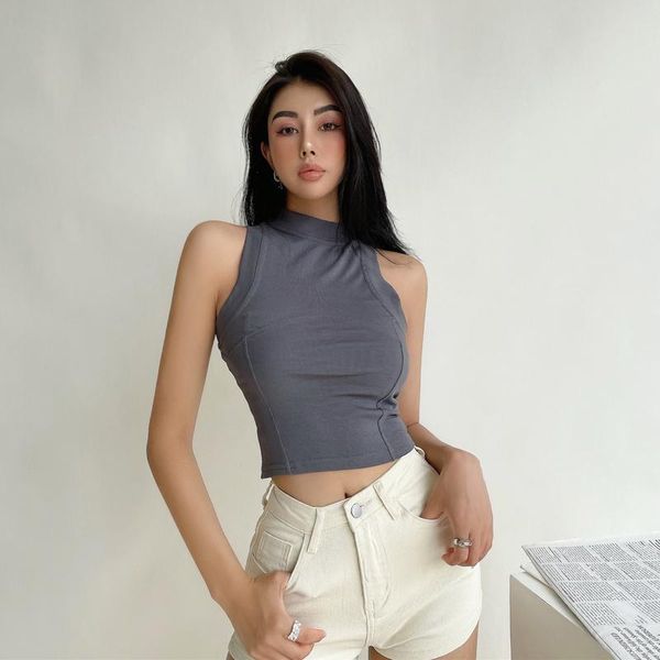 

women's tanks & camis tvvovvin american high neck sleeveless vest tight short solid color tank korean women xb8l, White