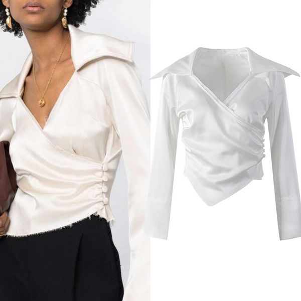 

women's blouses & shirts french style v neck slim bodycon blouse shirt women fashion elegant office lady long sleeve spring autumn y2k, White
