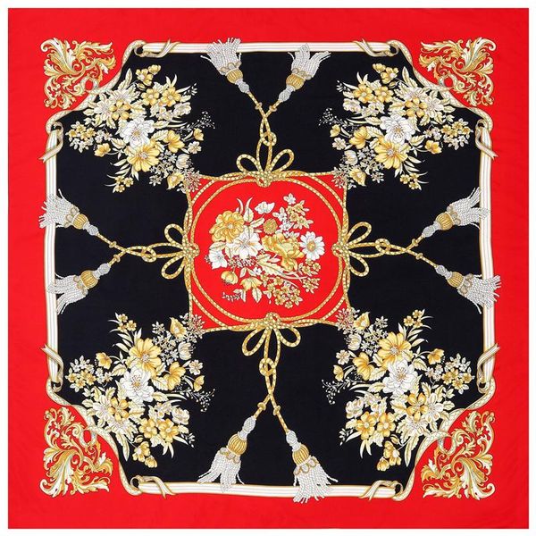 

scarves pobing 100% silk scarf women large shawls floral rope stoles square bandana luxury kerchief hijab female foulards 130cm, Blue;gray