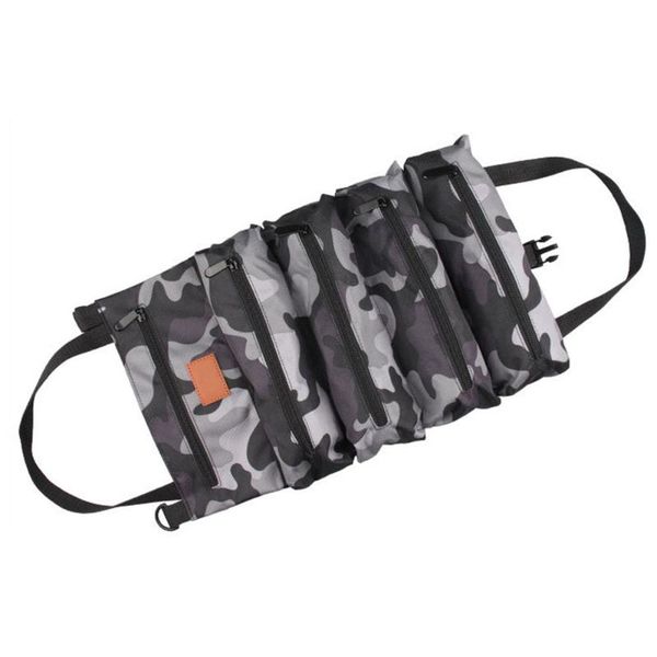 

car organizer roll-up tool bag pouch multi-purpose 5 zipper pockets carrier for motorcycle storage wrench socket screwdriver