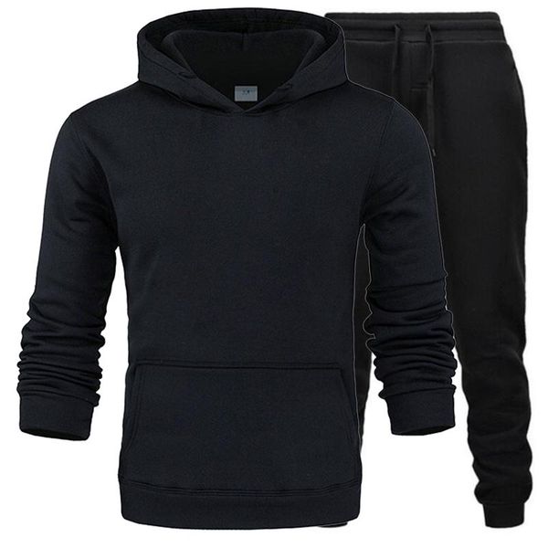 

men's tracksuits fashion hoodie solid color suit sweater + sweatpants spring and autumn fleece hooded pullover 2-piece set, Gray