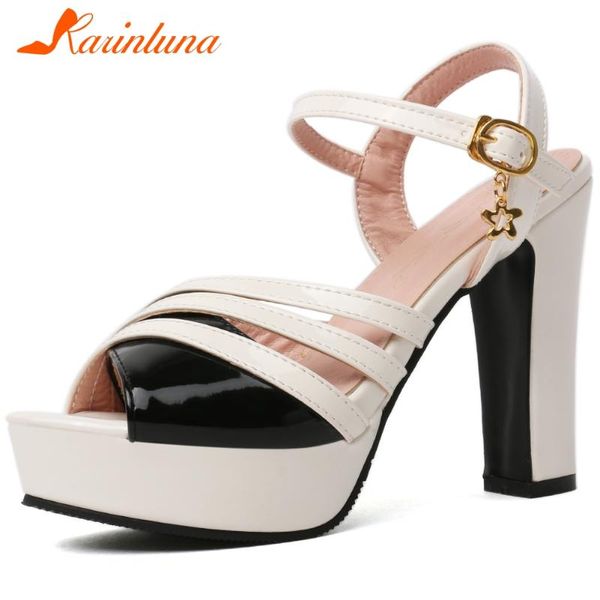 

fashion lady platform sandals block heel thin belt buckle strap metal women summer high shoes woman, Black