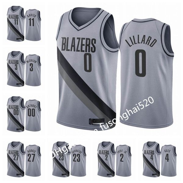 

print men's women kids any player 2021 damian lillard c.j. mccollum carmelo anthony earned edition gray #0 basketball jersey, Black;red