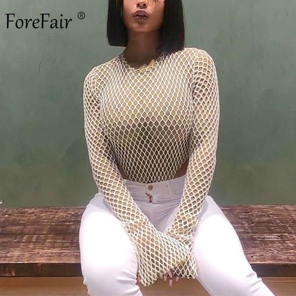 

women's jumpsuits & rompers forefair club hollow out nude bodysuit women o neck autumn back zip double layer slim fishnet mesh long sle, Black;white