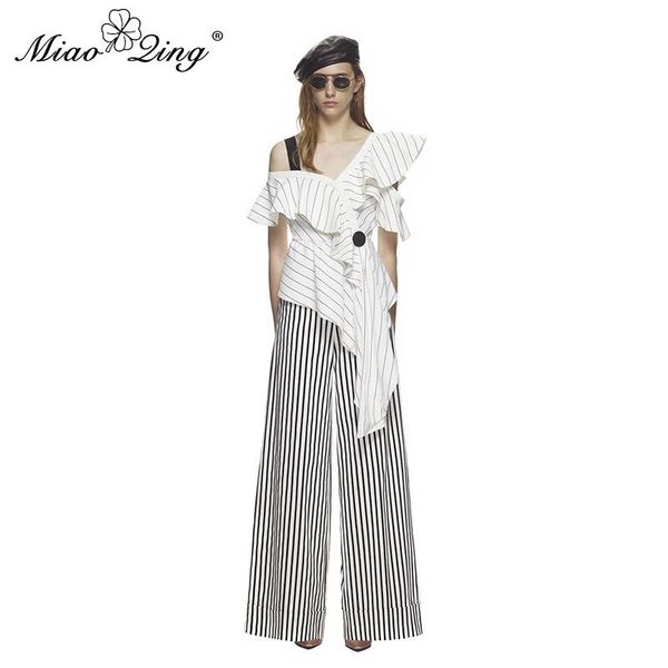 

women's blouses & shirts miaoqing asymmetric chiffon blouse for women off shoulder ruffles striped irregular vintage ladies and, White