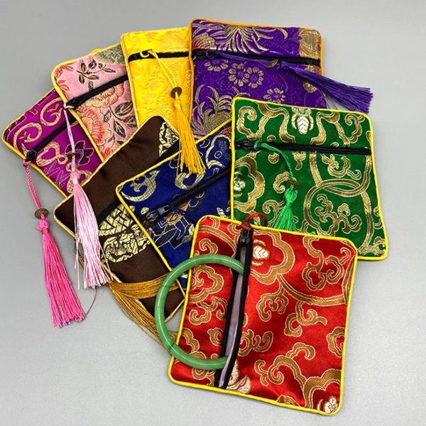 

100pcs chinese style jewelry bags packaging gift pouch with tassels 11.5x11.5cm size empty storage wrap
