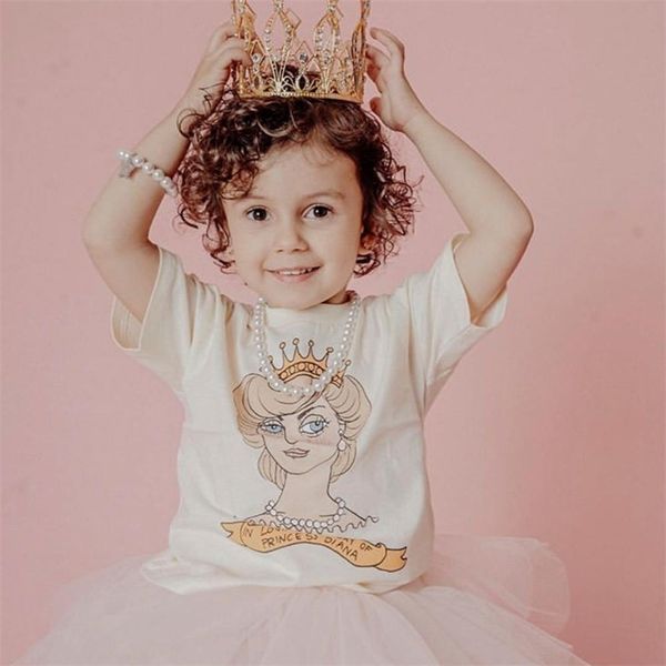 Çocuklar Yaz T Gömlek 100% Pamuk Toddler Erkek Kız Karikatür Taç Desen Tops Moda Marka Bebek Kısa Kollu Tees 210619