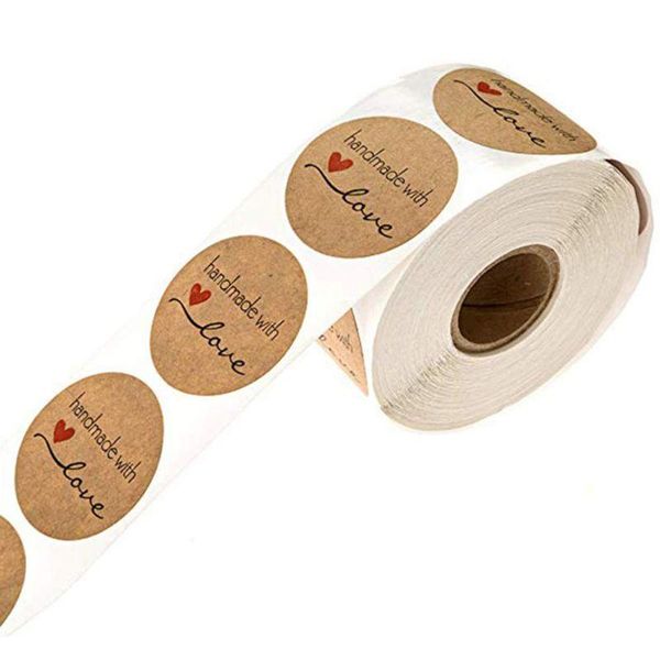 

gift wrap 1 roll cartoon handmade with love round baking sticker self-adhesive label decor