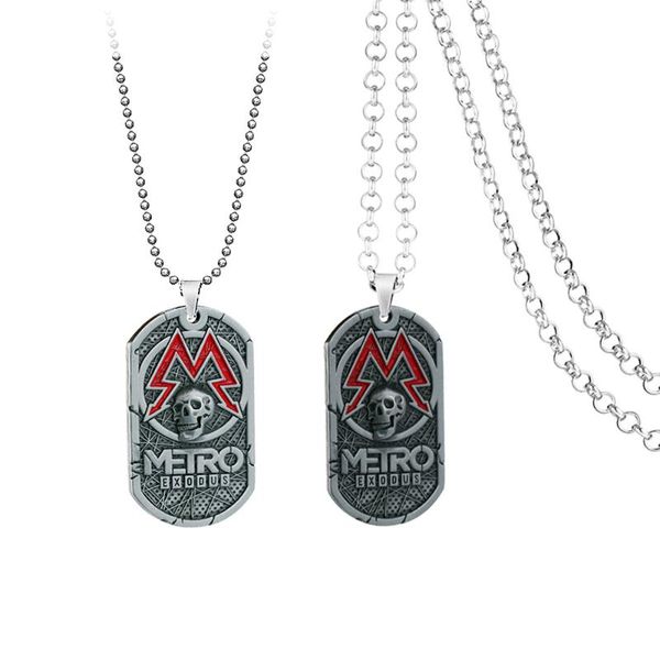 

pendant necklaces game metro 2033 necklace men metal chain skull square dog tag women punk vintage kolye souvenir jewelry, Silver