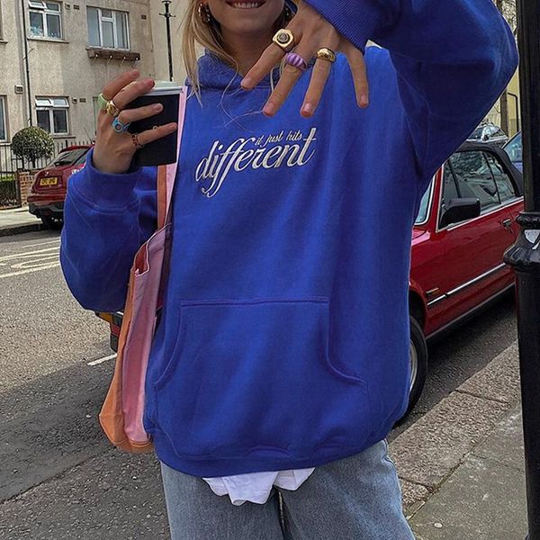 

women's hoodies & sweatshirts women vintage cobalt oversize hoodie loose embroidery pullover big pockets y2k streetwear 2021 autumn win, Black