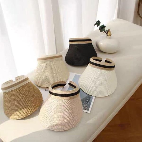 

wide brim hats 1pc women outdoor sun handmade straw visor caps parent child summer hat empty beach, Blue;gray