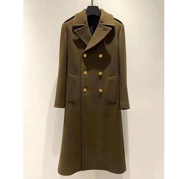 

women's wool & blends 21 autumn winter women military long coat sleeve turn down collar double breasted jacket gold button chic outwear, Black