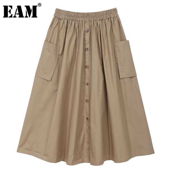 

[eam] high elastic waist half-body pockets single breasted long irregular skirt women fashion spring autumn 1dd7210 21512, Black