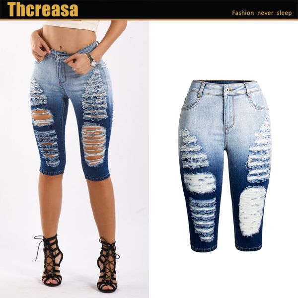 

the united states women's jeans wish amazon elastic hole 7 minutes of pants cultivate morality women summer, Blue