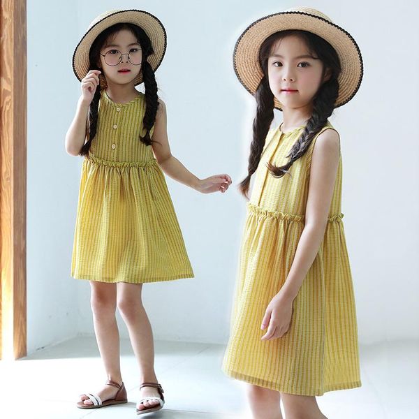 

girl's dresses 2021 girl dress summer baby clothes children sleeveless stripe vest kids holiday costumes big princess, Red;yellow