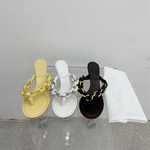 

75% off factory outlet sale 2021 new ladies metal chain genuine leather outdoor flat women slippers designer shoes, Black