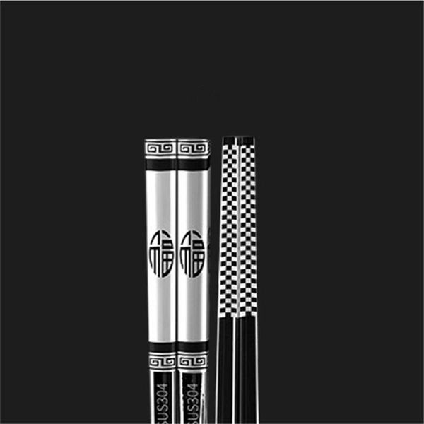 

pair stainless steel chopsticks chinese style laser lettering anti-slip anti- reusable tableware