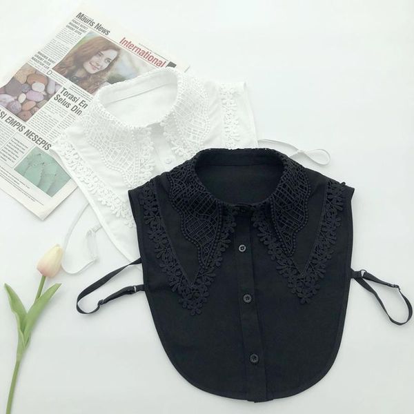 

bow ties black/white elengant lace embroidery fake collars for women's clothes accessories removable shirt false detachable collar, Black;gray