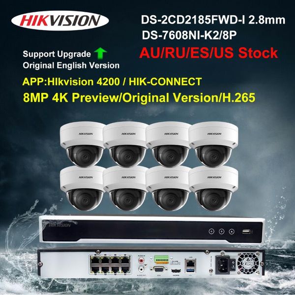 

hikvision security camera system 8ch 8mp 4k poe nvr kit cctv ds-2cd2185fwd-i 2.8mm ds-7608ni-k2/8p video surveillance ip wireless kits