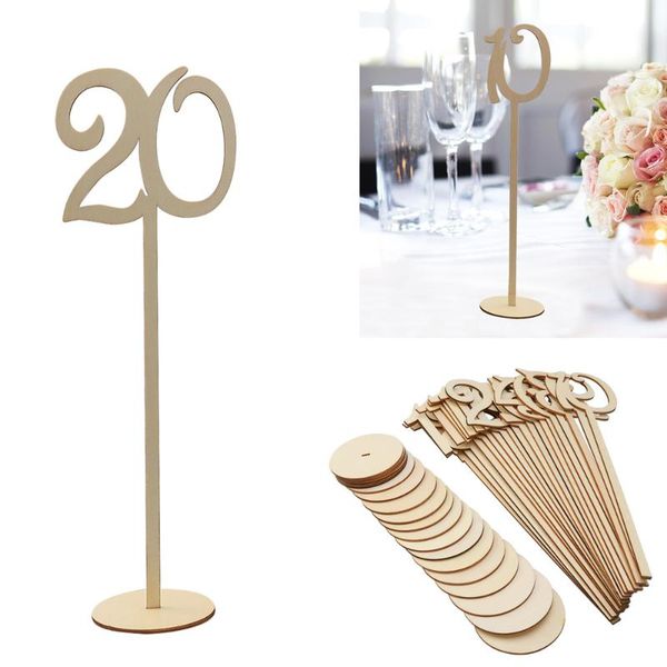 

20pcs 1-20 wooden table numbers with holder base for wedding or home decoration (wood color) party