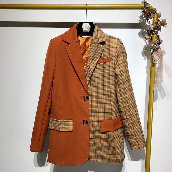 

women's jackets celebrity stitching lattice loose long sleeved chic suit women in the spring profile coat, Black;brown