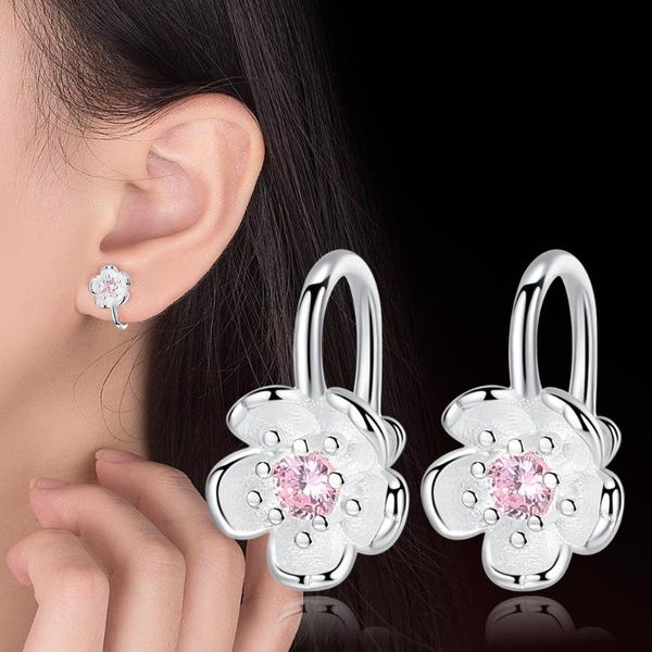 

stud omhxzj wholesale personality fashion sweet woman girl party gift white & pink flower zircon 925 sterling silver ear clips ys472, Golden;silver