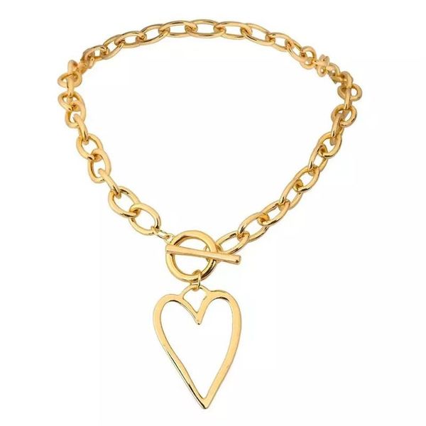 

chains gold color heart pendant necklace for women chunky chain toggle punk fashion jewelry gifts, Silver