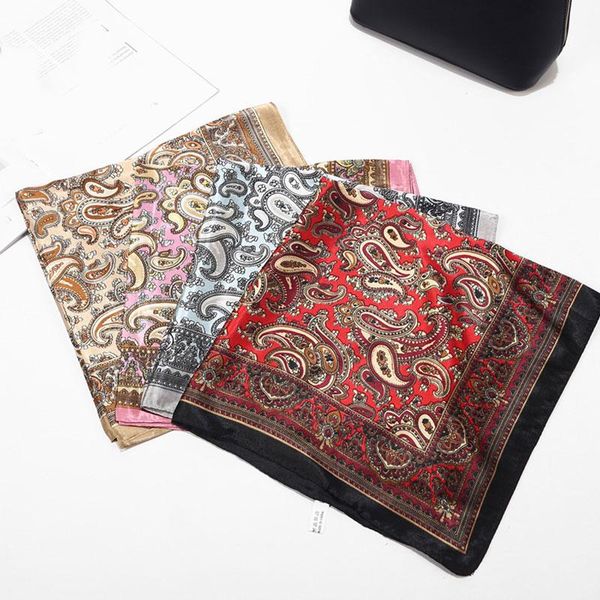 

scarves silk scarf bandana hair foulard headscarf square satin pareo women summer bohemian luxury paisley kerchief cheveux femme, Blue;gray