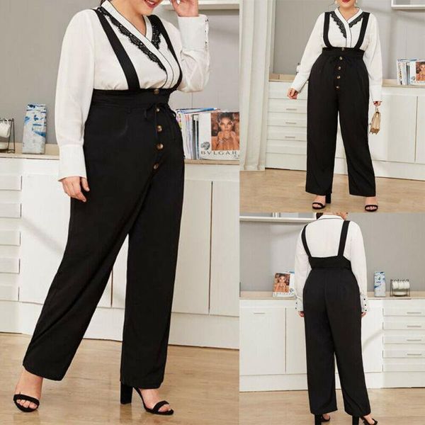 

women's jumpsuits & rompers fashion dungarees sleeveless cotton casual loose jumpsuit bib cargo pants overalls playsuits trousers plus, Black;white