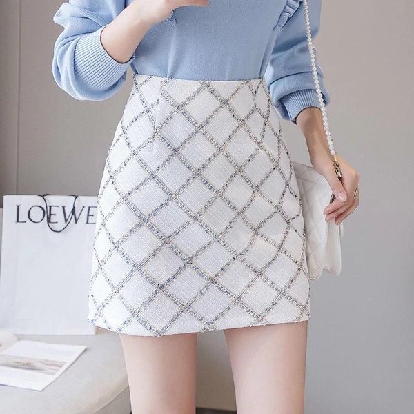 

winter women's rhombus skirt a-line high waist office lady skirts, Black